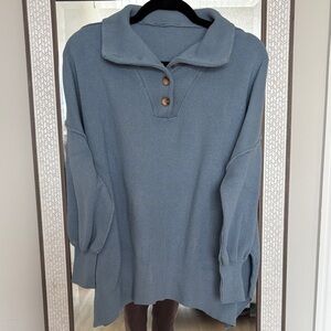 Blue Collared Sweater with Button Detail